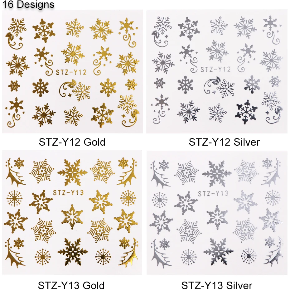 16pcset Winter Xmas Stickers For Nails Gold Silver Christmas Snowflake Water Transfer Decal Slider Manicure Decoration BESTZ-YA (7)