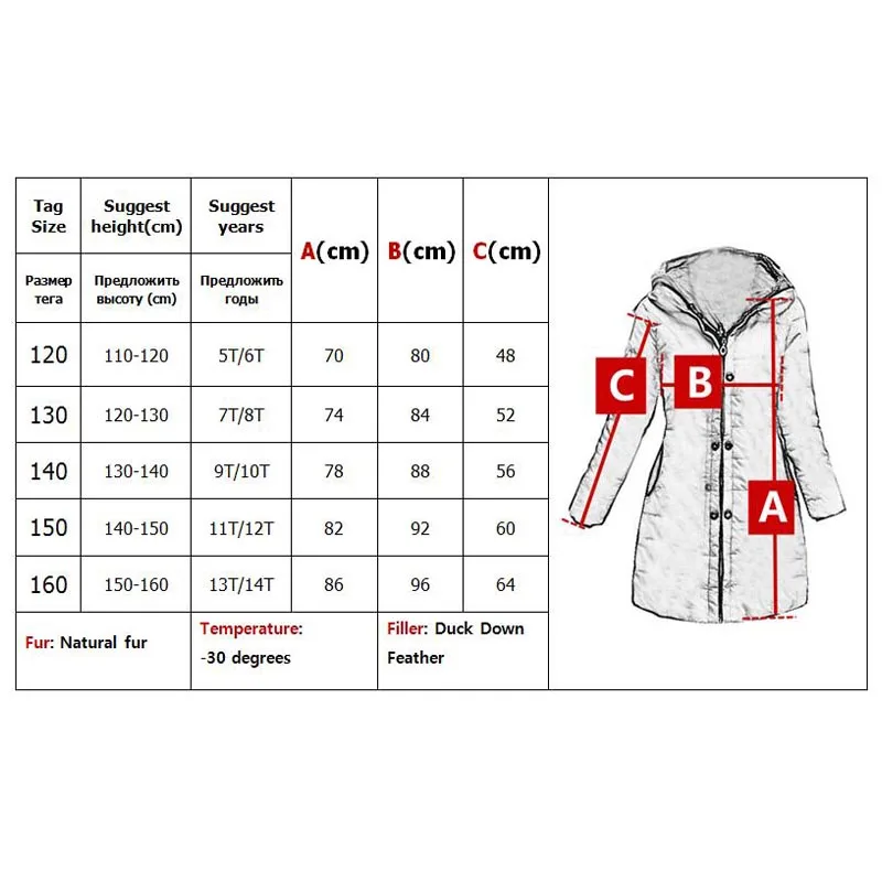 Girl Winter Hooded Jackets Clothing Children Warm Fur Collar Colorful Coat Kids Long Down Outerwear 120-160