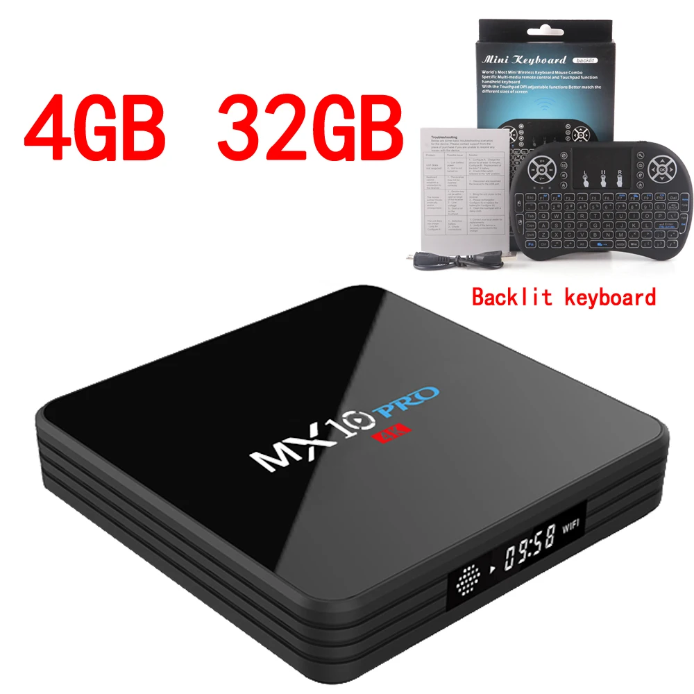 32GB with i8keyboard MX10 PRO tv Box RK3328 Android 8,1 4 Гб ОЗУ 32 Гб ПЗУ с цифровым дисплеем телеприставка 2,4G 5G WiFi медиаплеер BT4.1 поддержка - Цвет: 32GB with i8keyboard