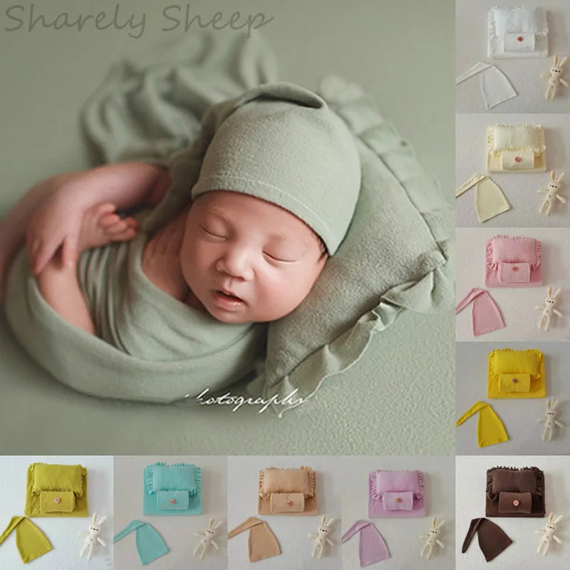 

5Pc/Set Newborn Photography Wrap Blanket Props Infant Baby Boy Girls Photo Shoots Posing Wraps Hat Headband Pillow Set foto Prop