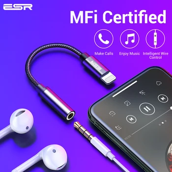 

ESR Adapter MFI Lighting 3.5MM Headphone Jack Aux Plug Audio Play For iPhone X 7 8 Plus XR XS 11 pro Max Earphone Adaptador