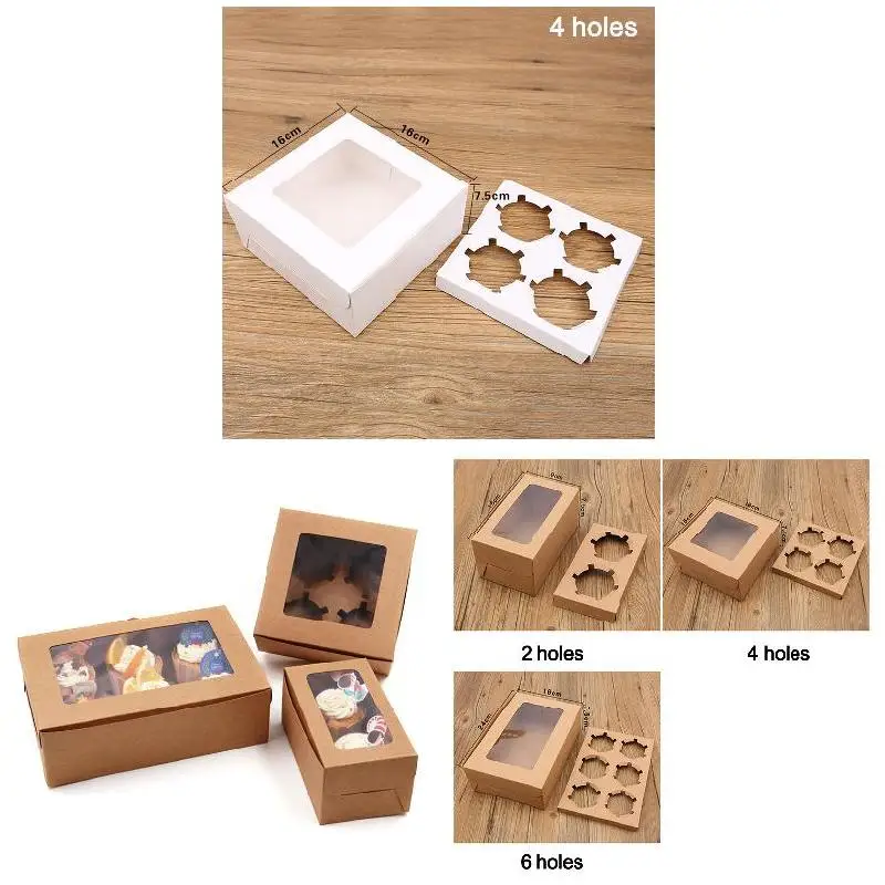 

10PCS 2/4/6 Holes Kraft Paper Cupcake Packing Box Muffin Wedding Party Case Holder Box MU8669