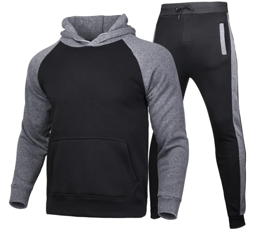 

Hoodies Men's Sets Sweatshirt Sweatpants Fit Man 2020 Sportswear Tracksuits Men set Two piece Contrast Color