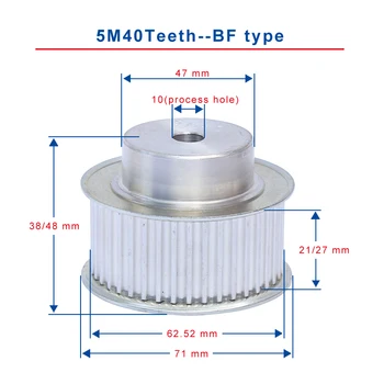 

Timing Pulley 5M40 Teeth BF type teeth pitch 5 mm process hole diameter 10 mm slot width 21/27mm for 20/25 mm timing belt