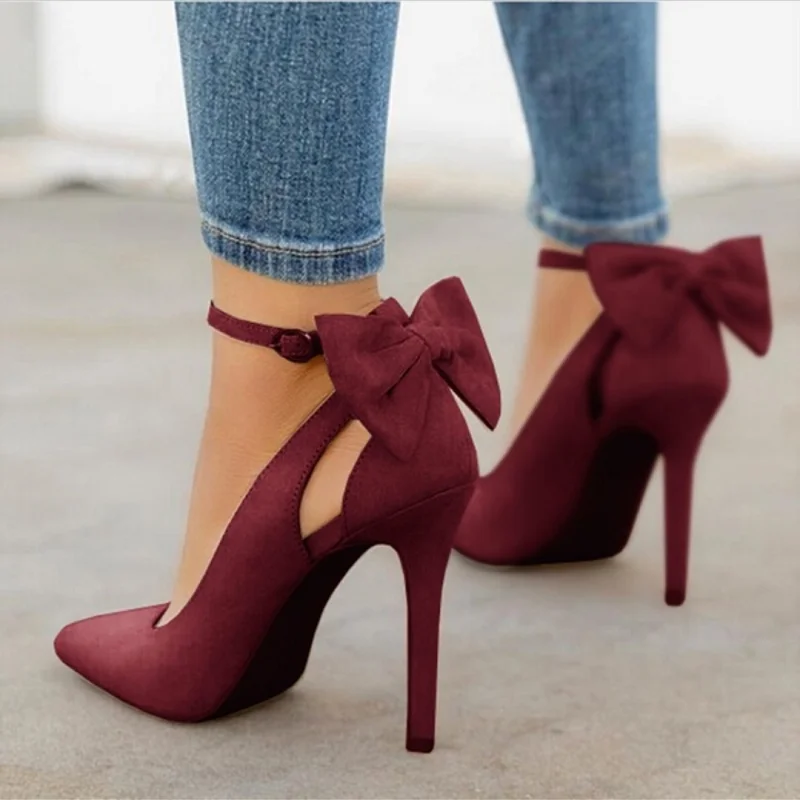 

New women high heels bow pumps sexy stiletto pointed toe fashion party pumps ladies wedding shoes zapatos mujer