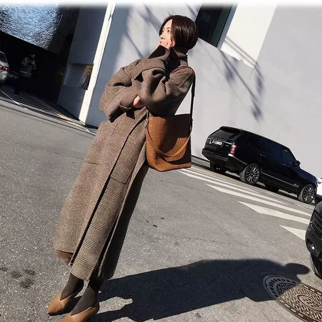 JAYCOSIN пальто в клетку Женское пальто Верхняя одежда зимняя одежда модная теплая шерстяная смесь женское элегантное шерстяное пальто на шнуровке