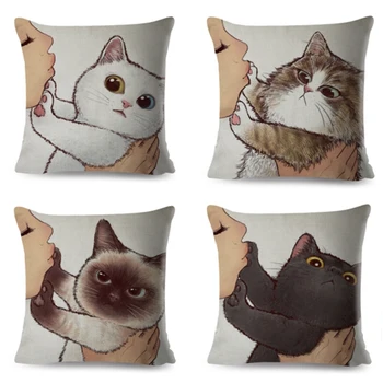 

Cute Cat Pillows Cases for Sofa Home Car Cushion Cover Pillow Covers Decor Cartoon Linen Pillowcase
