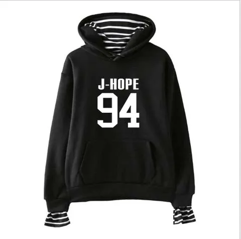 Kpop jin suga женский студенческий harajuku полосатый воротник свободный поддельный два плюс бархат с капюшоном Толстовка k-pop Bangtan мальчики розовые Топы пальто