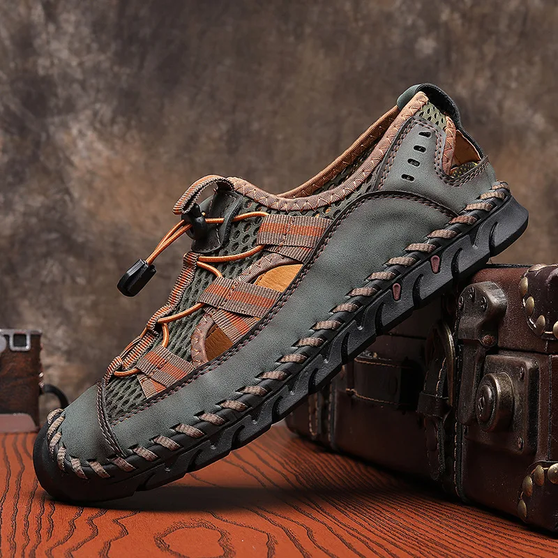 Leather Sandals Summer Men Outdoor Non-slip Beach Handmade