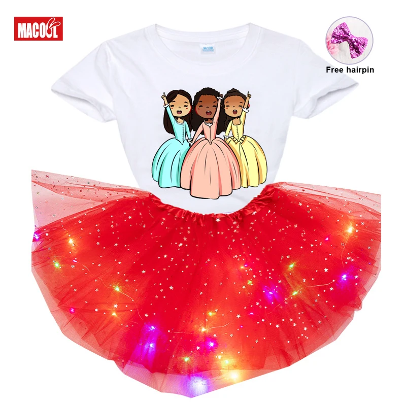 

Baby Girls Clothes Sets 2021 Summer Girls short sleeve T-shirt+luminous skirt+hairpin 3pc set Girl Casual Wear Children Clothing