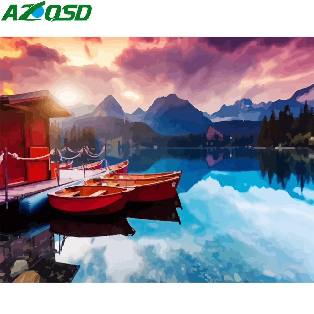 AZQSD 50x40 см краски по номерам Пейзажи Картины масляные Рисование по номерам корабль украшение дома полный набор Раскрашивание по номерам
