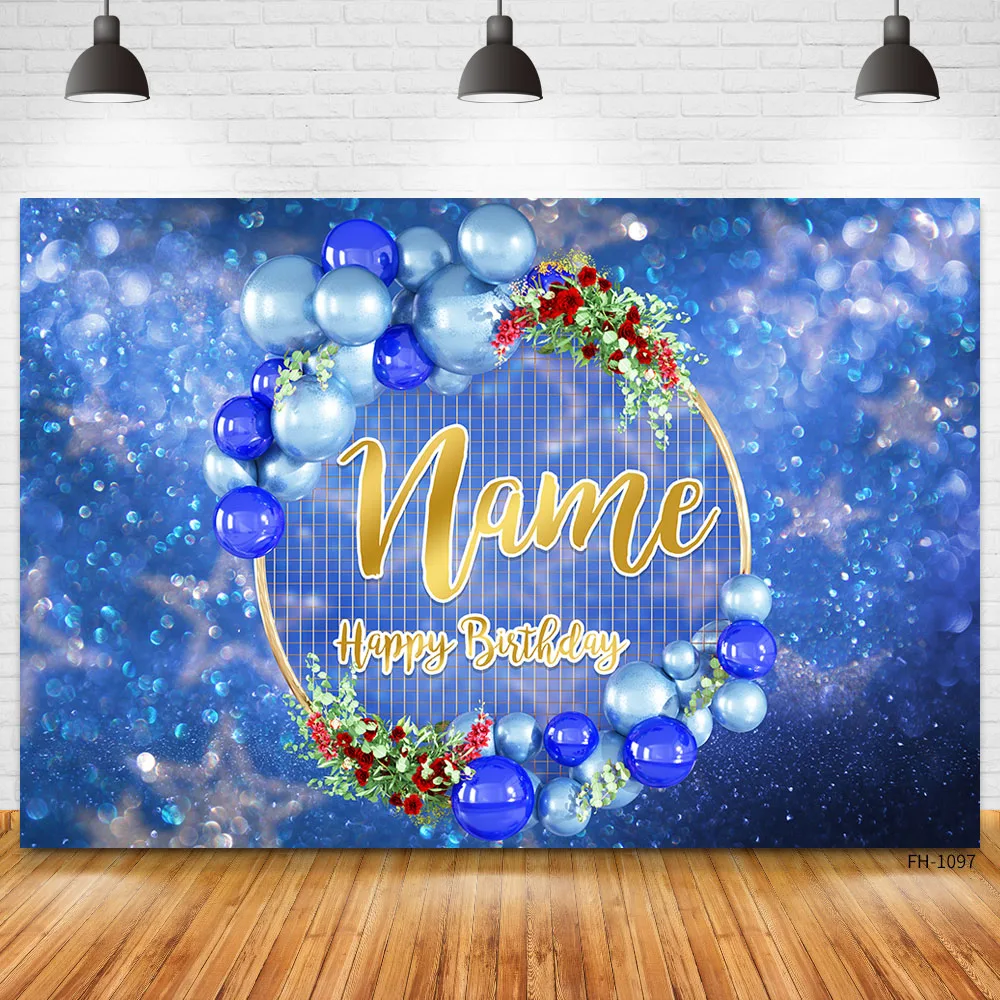 Name Balloons Gold Glitters Birthday Party Banner Backgrounds Boy Girl Baby Shower Photography Backdrop Photo Studio Prop photo backdrop