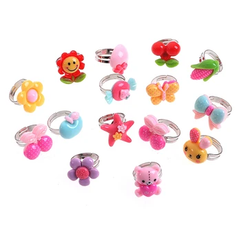 

10Pcs/lot Random Adjustable Cartoon Rings For Girls Dress Up Accessories Party Kids Toy