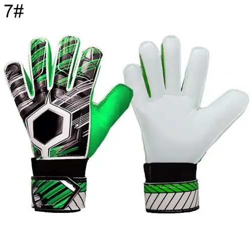 Профессиональные взрослые детские футбольные Вратарские футбольные латексные перчатки противоскользящие вратарские перчатки с полным пальцем Защитные перчатки для рук - Цвет: Green Size 7
