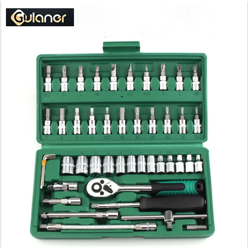 

46PCS Combination Tool Ratchet Wrench Set Batch Head Ratchet Pawl Socket Spanner Screwdriver Socket Set for Car Repair Tools