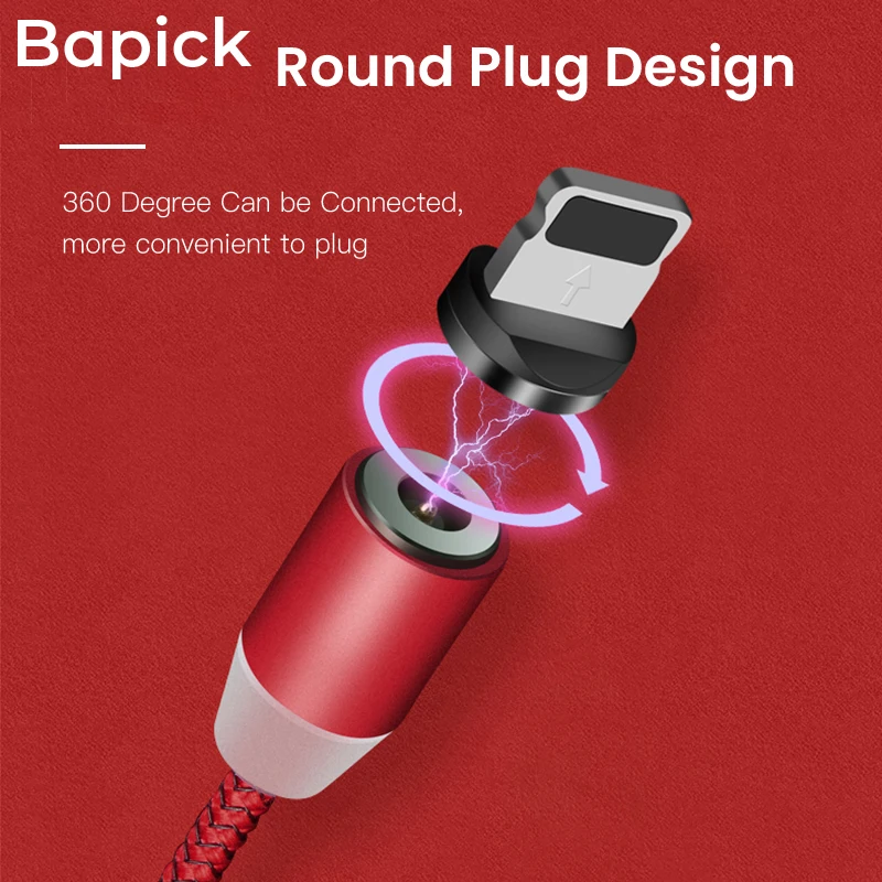 Bapick светодиодный магнитный кабель 2 м usb для зарядки Micro type C Iphone samsung S9 huawei зарядное
