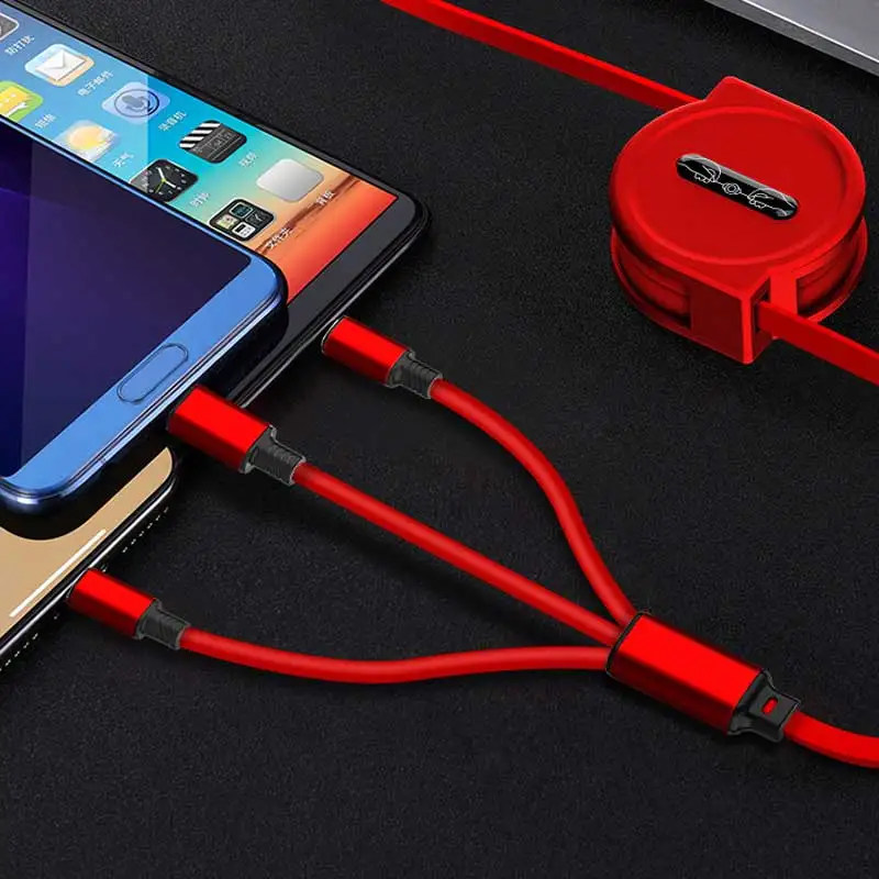 Быстрозарядный кабель для samsung s10 huawei mate20 p30 Выдвижной 3 в 1 зарядный шнур для xiaomi oneplus micro type c usb провод