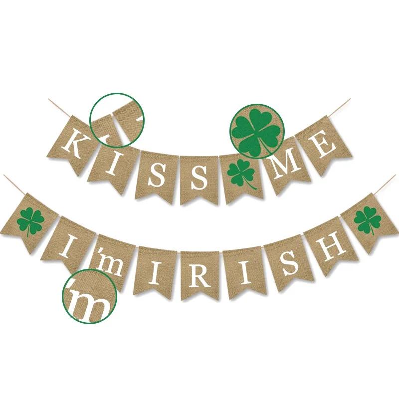 

V Kiss Me I'm Irish St. Patrick's Day Burlap Banner Decorative Hanging Ornaments Bunting Garland 2019