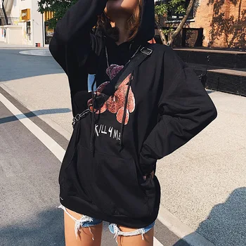 

2019 New Fresh Hooded Thicken Mid-Length Sweatshirt for Female Fleece Pullover Loose Casual Hoodies With Pocket