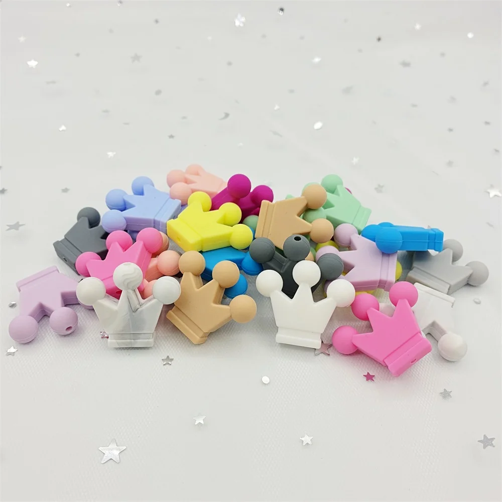 20Pcs 크라운 실리콘 구슬 Teething 장난감 음식 학년 실리콘 DIY Pacifier 체인 펜던트 액세서리 Babi teether kids toy