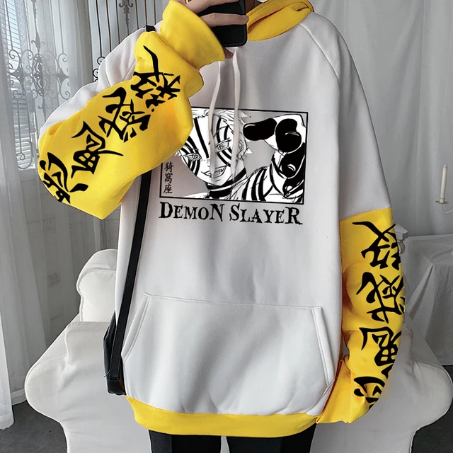 90s Japanese Anime Demon Slayer Akaza Hoodies Men Harajuku Black And White  Manga Women Sweatshirt Winter