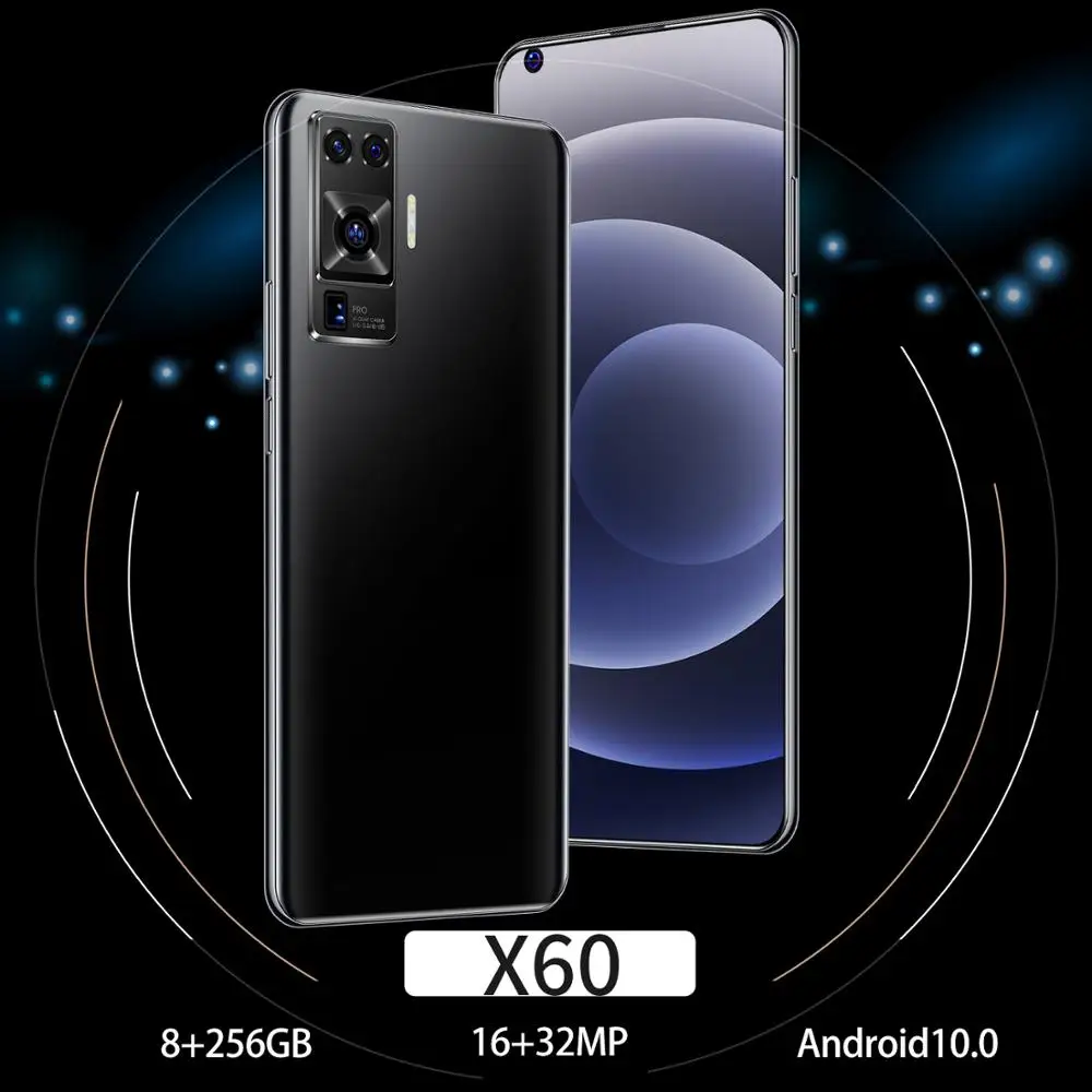 US $105.00 2020 Newest 77 Inch X60 5G 8GB 256GB Mobbile Phone Face ID Unlocked Android Mobile Phone Google Play CellPhone Global Version