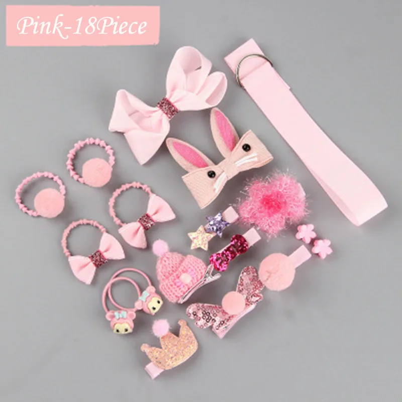 Hair Accessories 18 Piece Children Elastic Hair Tie Set Kids Lace Headwear Gift Girls Pink Hair Accessories Set Bowknot Flower Cartoon Cute