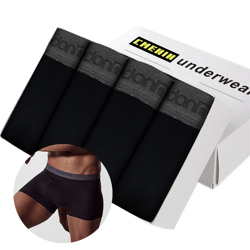 (4)AD306-Black 4 шт., боксеры, нижнее белье из модала, мужское нижнее белье, хлопковые боксеры, трусы, дышащие боксеры, шорты для мужчин, Cueca, мужские трусы, боксеры, шорты - Цвет: (4)AD306-Black