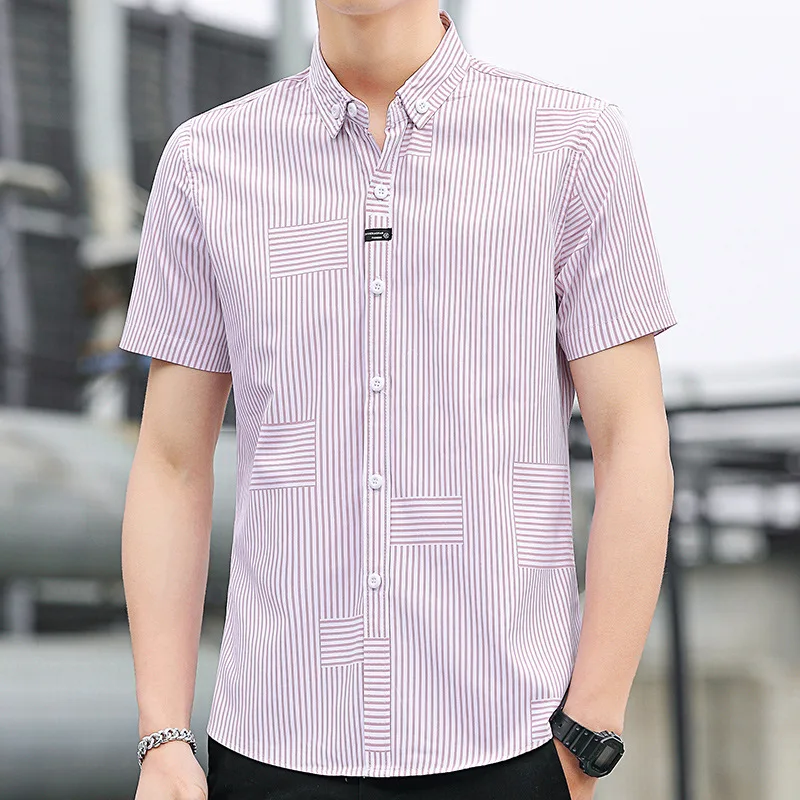 

Мужской мягкий кардиган с коротким рукавом, оригинальный тонкий кардиган в полоску, модная рубашка в стиле Харадзюку с квадратным воротником