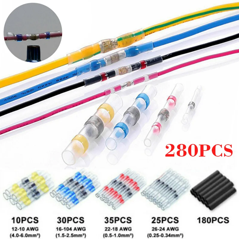 

280pcs/set Butt Connectors Solder Seal Heat Shrink Electrical Butt Wire Terminal Connector Kit Solder Seal Wire Connectors