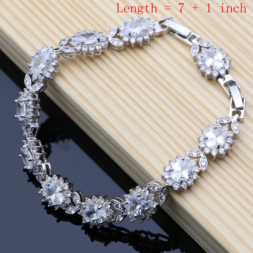 Leaves  Bridal Jewelry Sets White Zircon Earrings With Stone Bracelet Necklace Set For Women new Year`s gift (5)