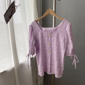 

2020 Women Half Sleeve Boho Blouses Square Neck Lace-Up Design Womens Tops And Blouses Summer Shirt Blusas Roupa Feminina