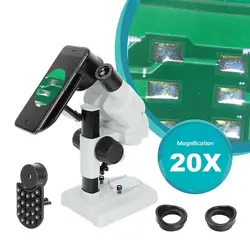 20X бинокулярный стерео микроскоп с держателем для телефона светодиодный подсветка для пайка ПХД мобильный ремонтный инструмент для