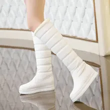 Черные, белые, розовые женские ботинки удобные плюшевые сапоги до колена зимние сапоги на платформе без застежки женская обувь г. Большие размеры 34-43