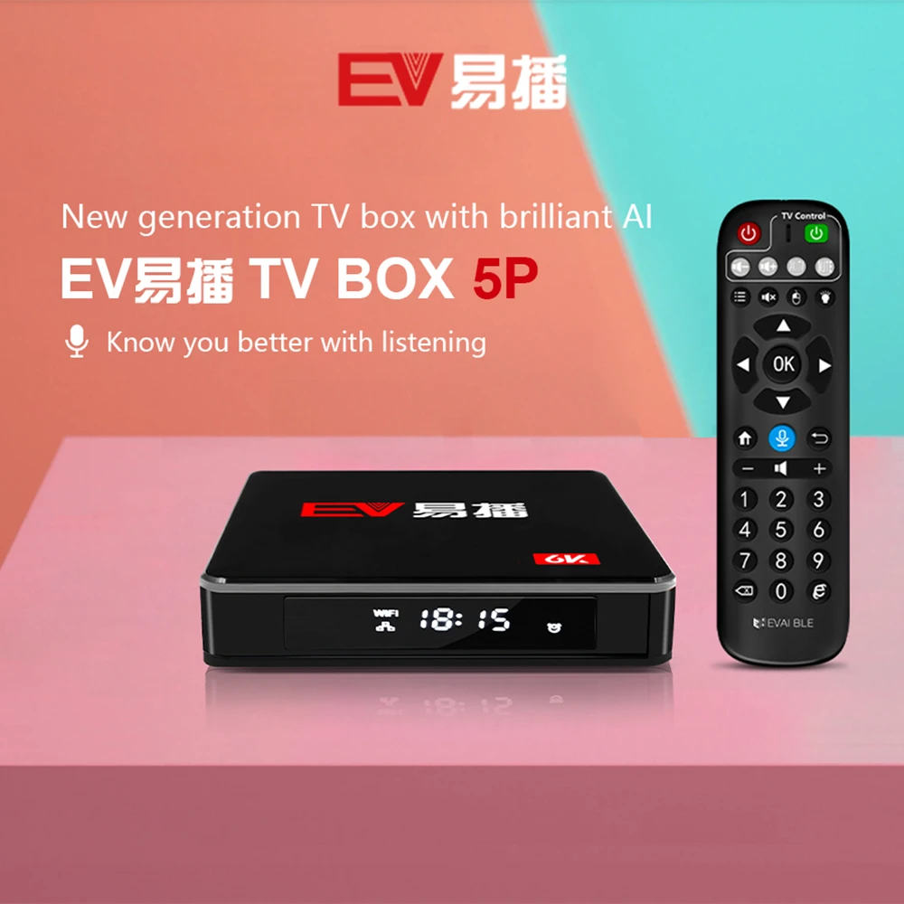 

2020 EVbox 5P 6K AI Voice Control Dual WIFI Smart Android TV Box For Korea Japan USA Canada NZ AU Global Market