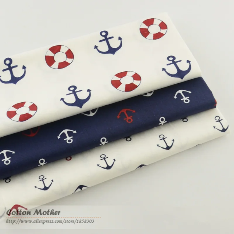 Booksew Telas De Algodon Para лоскутный материал 3 шт Морской якорь 40 см x 50 100% хлопок ткань