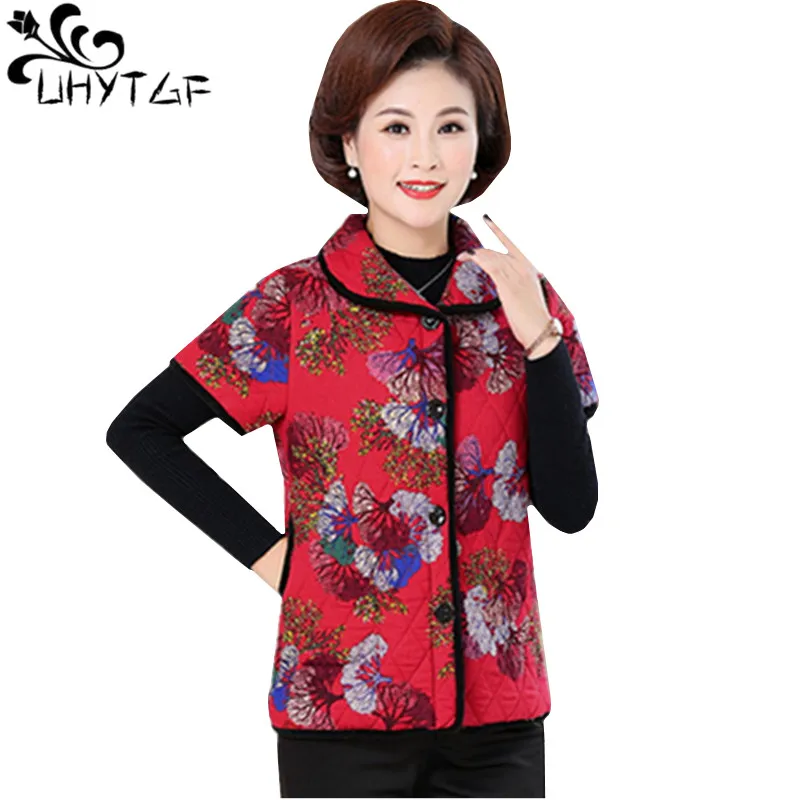 

Женский жилет с принтом UHYTGF, повседневный теплый зимний хлопковый жилет, однобортный жилет большого размера с воротником-стойкой, верхняя одежда 665