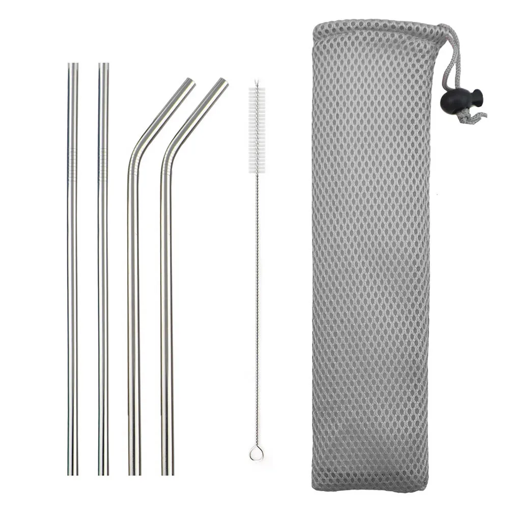 Grey Bag SilverStraw Металлическая соломинка комплект многоразовые питьевые соломки, Эко-дружественных 304 Нержавеющая сталь соломы 20/30 унций складной соломенная шляпа с чистящая щетка - Цвет: Grey Bag SilverStraw