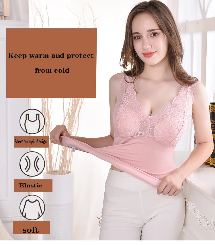 Bra women's velvet lace warm underwear thicker yard vest V collar thicker cup women's body-building winter warm Pajama vest