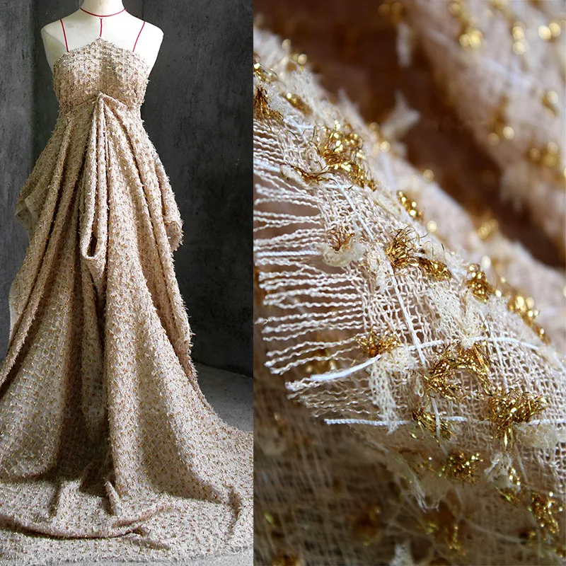 150X90 см/шт дизайнерская ткань пеньковая Золотая трехмерная Тяжелая Текстура тканая винтажная осенняя и зимняя шерстяная Верхняя одежда ткань