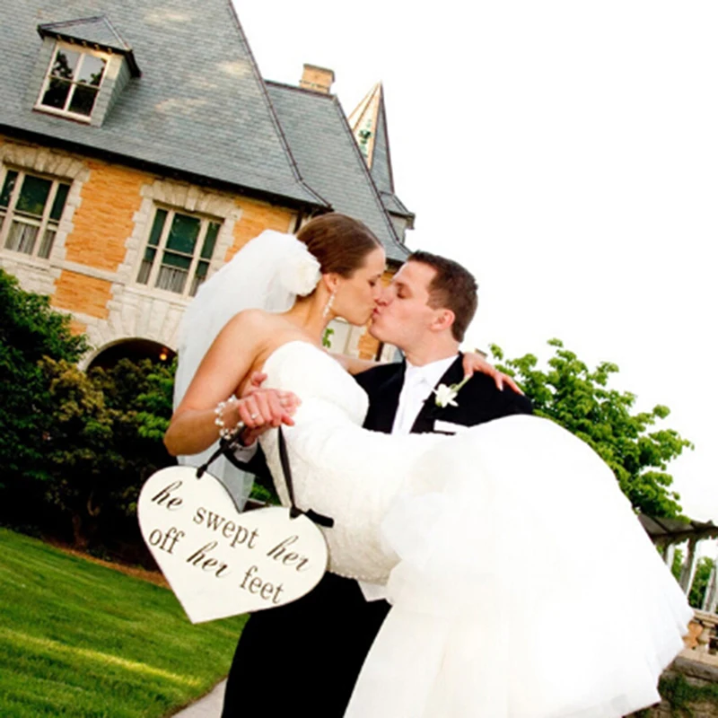 Heart Double Side Here Comes The Bride Board Sign Wood Wooden Wedding Day Decor Wedding Supplies Home Garden