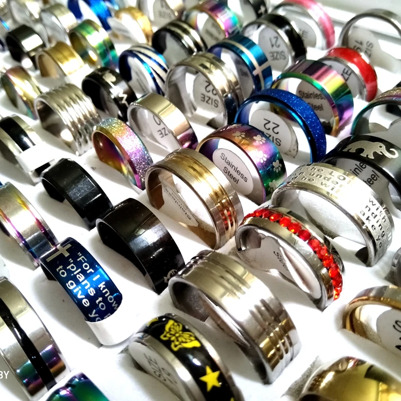Wholesale Bulk Lots 100pcs Men Women Fashion Stainless Steel Rings TOP DESIGN MIX Wedding Engagement Band Ring Trendy Jewelry 3