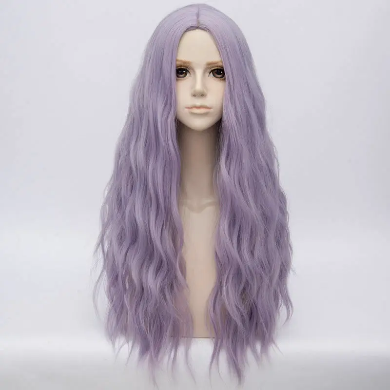 Косплей микс 78 см Косплей Лолита термостойкий пушистый длинный кудрявый Хэллоуин синтетический парик+ Кепка - Цвет: smoke purple
