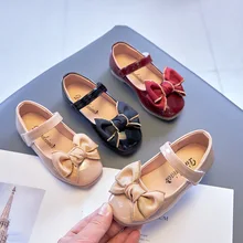 

2022 Spring and Autumn New Girls' Leather Shoes Fashion Bow Show Princess Shoes Casual Flat Shallow Mouth Toddler Girl Sneakers