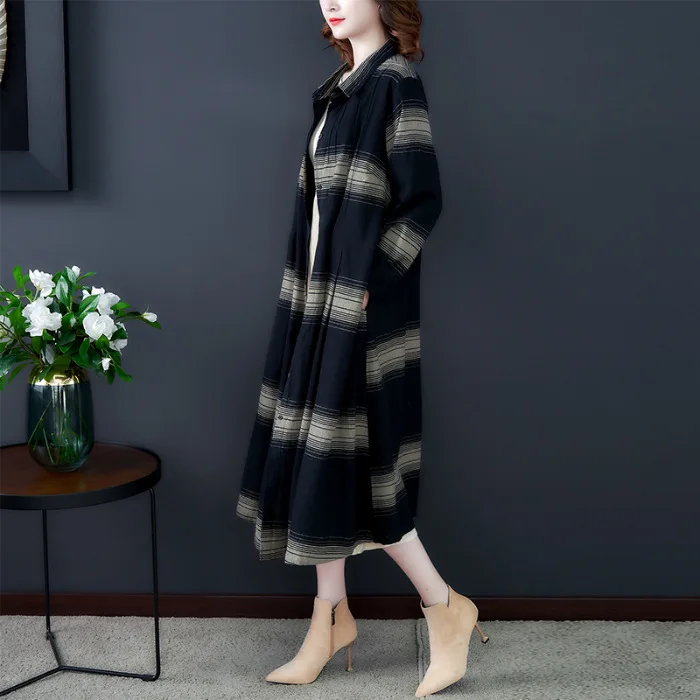 

2019 Autumn And Winter New Style Europe And America Large Size Dress Retro National Wind Mid-length Trench Coat Thin Cardigan Co