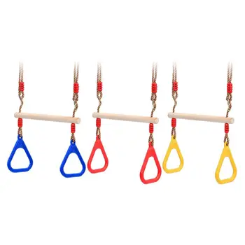 

Kids Adult Indoor Outdoor Wooden Trapeze Swing Bar with Plastic Rings for Children Sport Birthday Gift