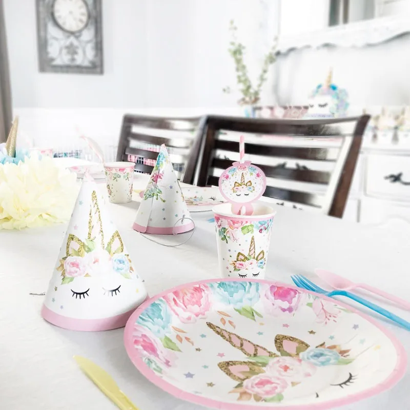10 шт. подарочных пакетов Единорог вечерние поставки Baby Shower шар чашки салфетка