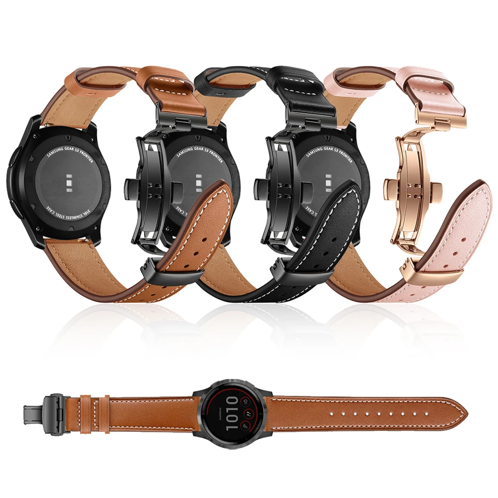 Бабочка Пряжка кожаный ремешок для Garmin Vivoactive 3 музыка Vivomove огнеупорные часы ремешок для Forerunner 645 245M браслеты 20 мм