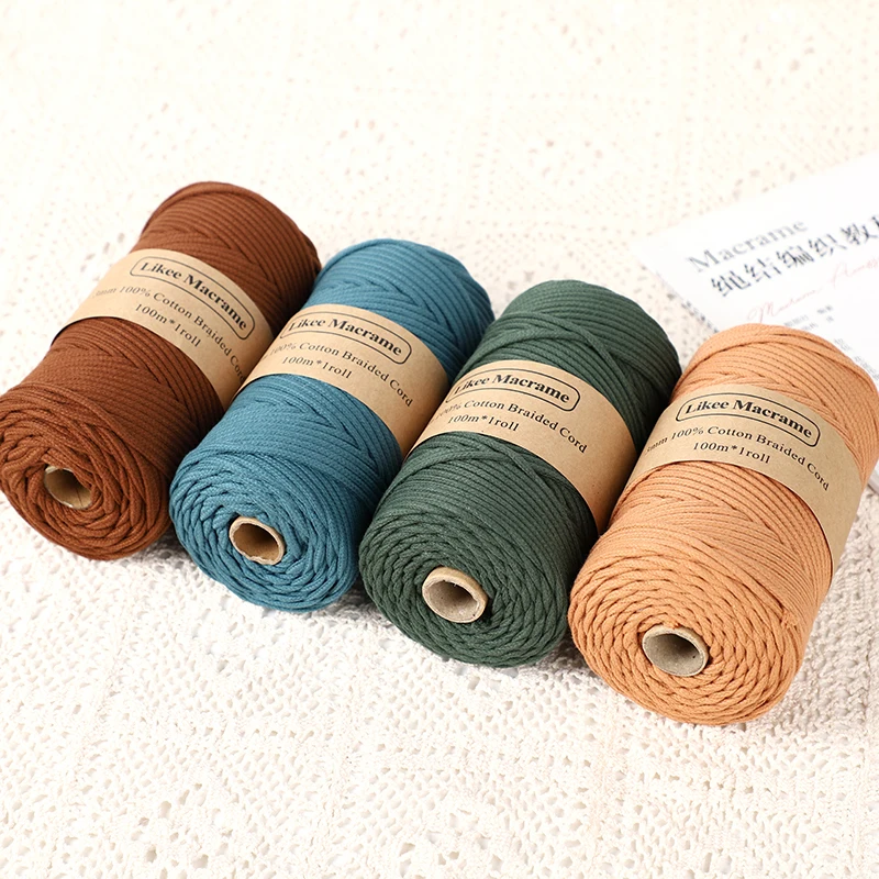Likeecords Braided Macrame Cotton Cord 3mm x 100m Macrame Rope Colorful Cotton Craft Cord for Bag Wall Hanging Plant Hangers cotton rope macrame cord