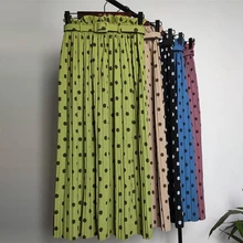 Модные осенне-зимние плиссированные юбки женские элегантные с высокой талией прямые юбки в горошек с поясом миди jupe femme 5 цветов